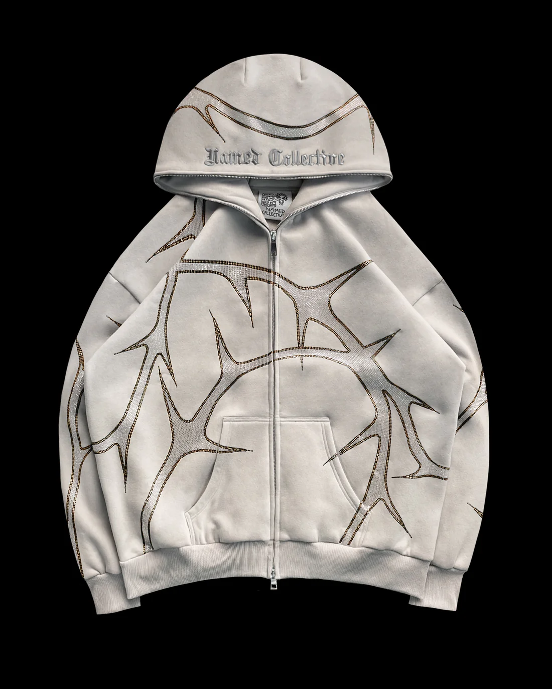 NAMED COLLECTIVE THORN RHINESTONE ZIP HOODIE BONE| 30% Off